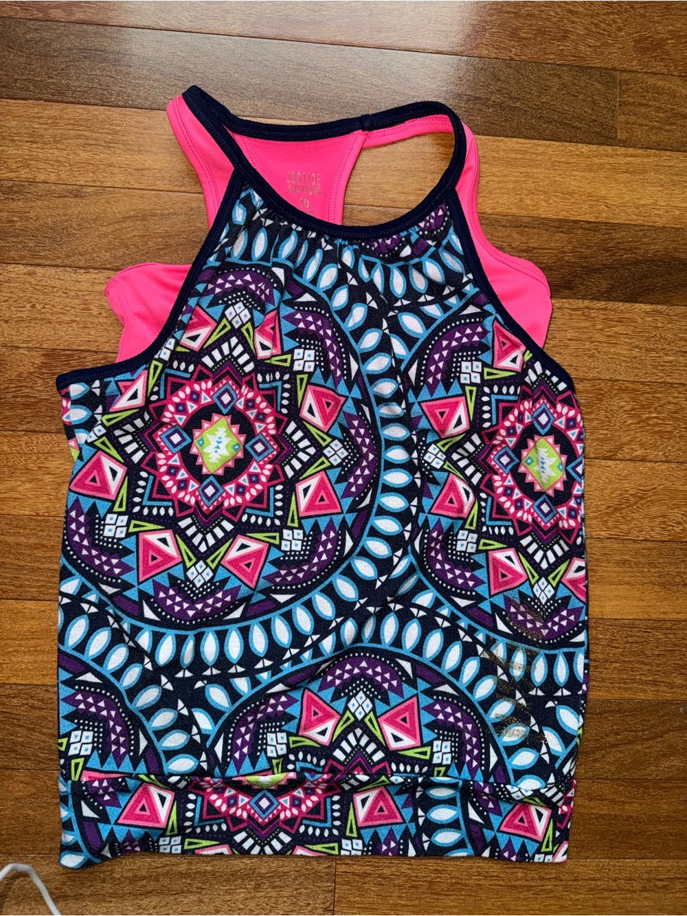 Justice Pink & Multi Geometric Racerback Top